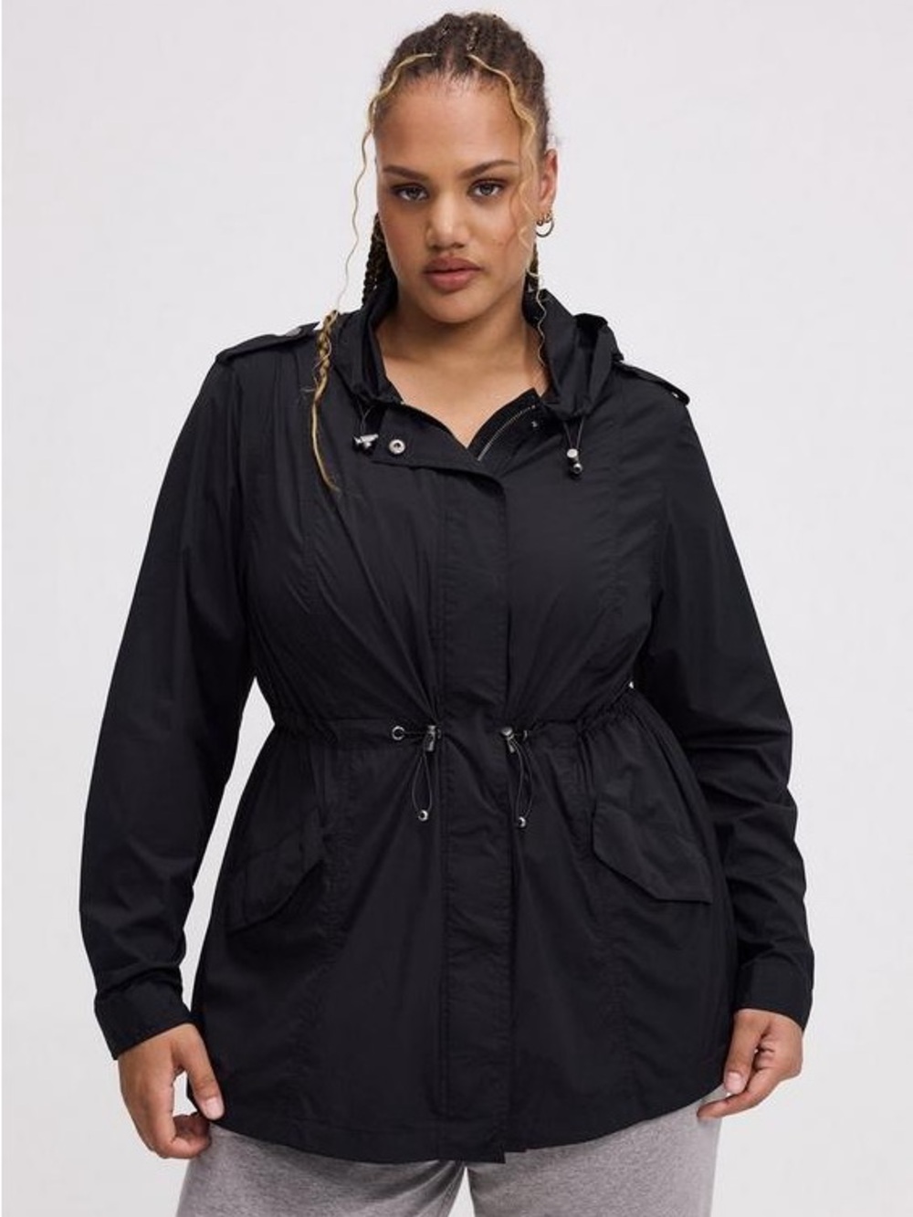 Torrid Women’s Black Hooded Anorak Jacket with Drawstrings, 0/14